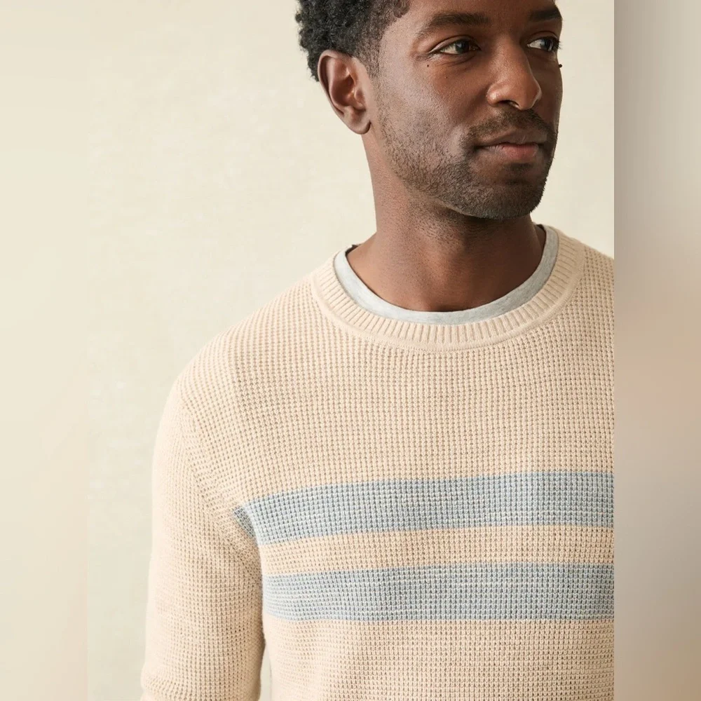 Faherty Sunwashed Crewneck Sweater - Dune Natural Surf Stripe.  Size XXL NWOT